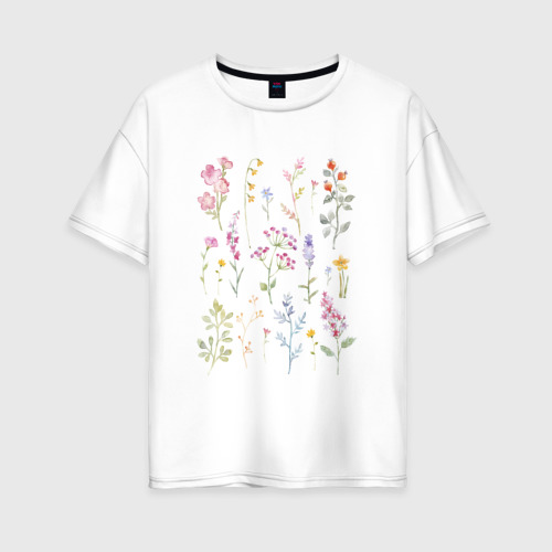 Женская футболка из хлопка Oversize с принтом Акварельный рисунок растений, вид спереди №1