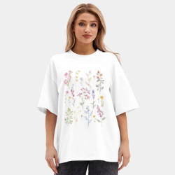 Женская футболка Oversize хлопок premium Акварельный рисунок растений - фото 2