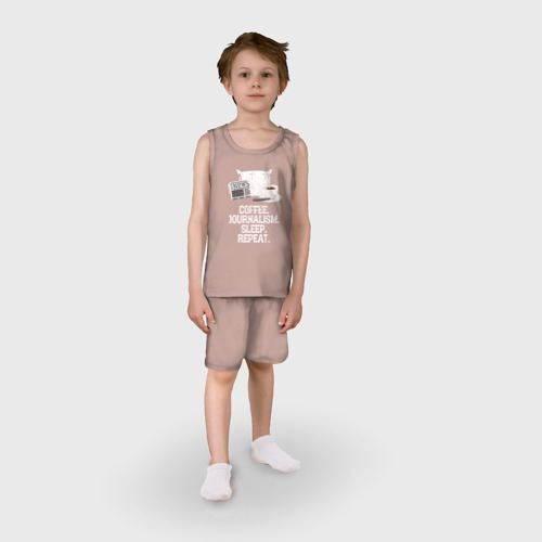 Детская пижама с шортами хлопок Кофе. Журналистика. Спать. Повторить, цвет пыльно-розовый - фото 3