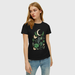 Женская футболка хлопок Луна грибы листья бабочки эзотерика мистика - фото 2