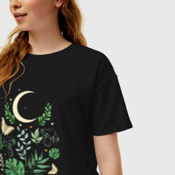 Женская футболка хлопок Oversize Луна грибы листья бабочки эзотерика мистика - фото 2