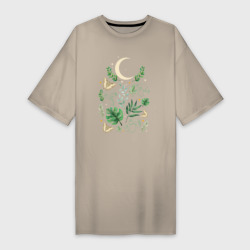 Платье-футболка хлопок Луна грибы листья бабочки эзотерика мистика