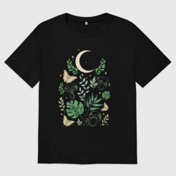 Женская футболка хлопок Oversize Луна грибы листья бабочки эзотерика мистика