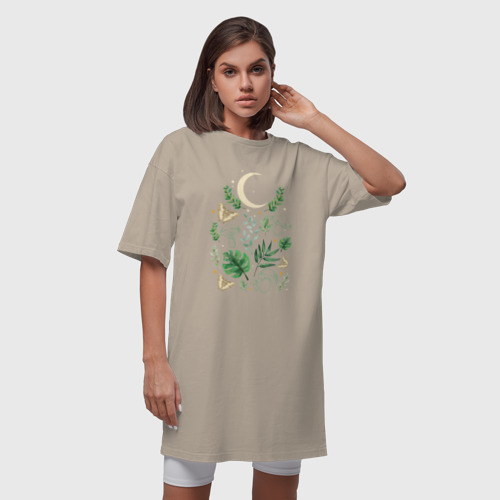 Платье-футболка хлопок Луна грибы листья бабочки эзотерика мистика, цвет миндальный - фото 5