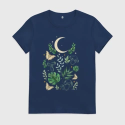 Женская футболка хлопок Луна грибы листья бабочки эзотерика мистика