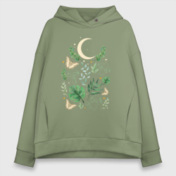 Женское худи Oversize хлопок Луна грибы листья бабочки эзотерика мистика