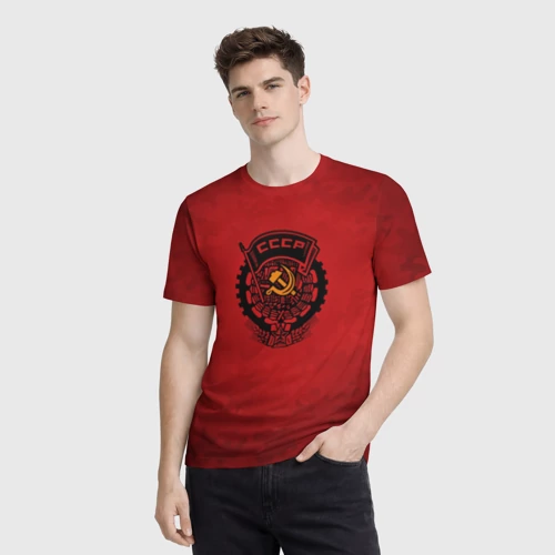 Мужская футболка 3D с принтом Герб СССР, фото на моделе #1