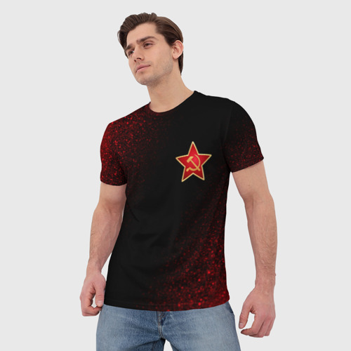 Мужская футболка 3D СССР - серп и молот на брызгах мелкх, цвет 3D печать - фото 3