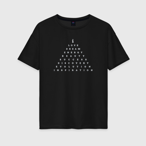 Женская футболка хлопок Oversize Inspiration Pyramid Пирамида вдохновения - Афирмация на английском языке, цвет черный