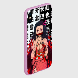 Чехол для iPhone XS Max матовый Незуко тян Ahegao Клинок рассекающий демонов иероглифы - фото 2