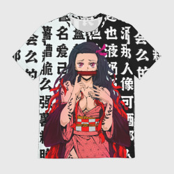 Мужская футболка 3D Незуко тян Ahegao Клинок рассекающий демонов иероглифы