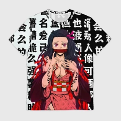 Мужская футболка 3D Незуко тян Ahegao Клинок рассекающий демонов иероглифы