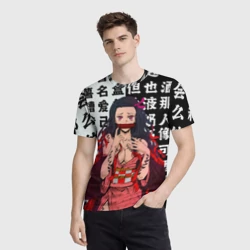 Мужская футболка 3D Незуко тян Ahegao Клинок рассекающий демонов иероглифы - фото 2