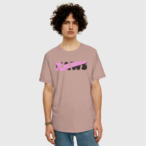Мужская футболка хлопок Oversize Kaws., цвет пыльно-розовый - фото 3