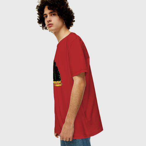 Мужская футболка хлопок Oversize Cyberpunk Edgerunners, цвет красный - фото 5