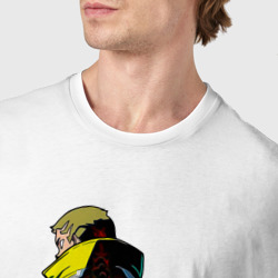 Футболка с принтом Cyberpunk Edgerunners для мужчины, вид на модели спереди №4. Цвет основы: белый
