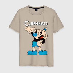 Мужская футболка хлопок Cuphead синяя чашечка