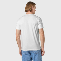 Светящаяся футболка с принтом Мем кот программист клац клац клац для любого человека, вид сзади №2. Цвет основы: белый