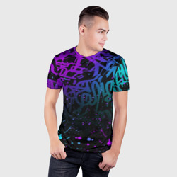 Мужская футболка 3D Slim Неоновое граффити неоновые брызги - фото 2