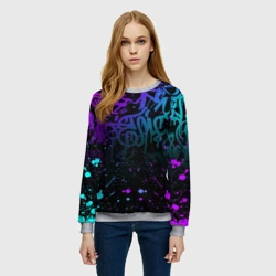 Женский свитшот 3D Неоновое граффити неоновые брызги - фото 2