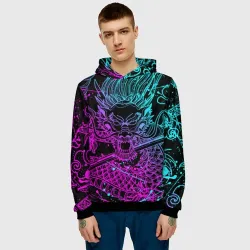 Мужская толстовка 3D Неоновые драконы neon dragon брызги красок - фото 2