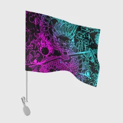 Флаг для автомобиля Неоновые драконы neon dragon брызги красок