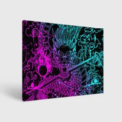 Холст прямоугольный Неоновые драконы neon dragon брызги красок