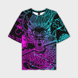 Мужская футболка oversize 3D Неоновые драконы neon dragon брызги красок