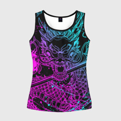 Женская майка 3D Неоновые драконы neon dragon брызги красок
