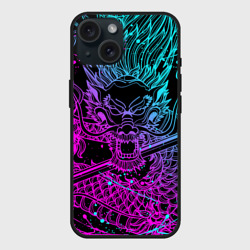 Чехол силиконовый для Apple iPhone 15 матовый Неоновые драконы neon dragon брызги красок