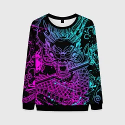 Мужской свитшот 3D Неоновые драконы neon dragon брызги красок
