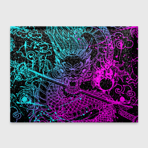 Обложка для студенческого билета Неоновые драконы neon dragon брызги красок, цвет оранжевый - фото 2