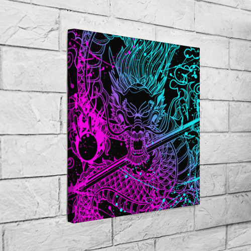 Холст квадратный Неоновые драконы neon dragon брызги красок, цвет 3D печать - фото 3