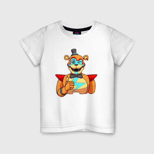 Детская футболка из хлопка с принтом Five Nights at Freddy's: Security Breach - Глэмрок Фредди Glamrock Freddy, вид спереди №1