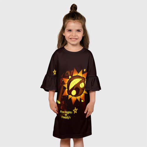 Детское платье 3D с принтом Five Nights at Freddy's Security Breach - Воспитатель Солнце Daycare Attendant, вид сбоку #3