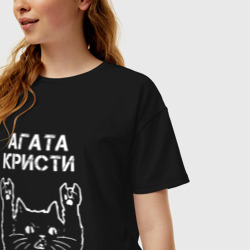 Женская футболка хлопок Oversize Агата Кристи Рок кот - фото 2