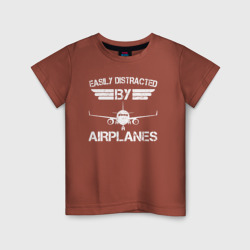 Детская футболка хлопок Легко отвлекается на самолеты