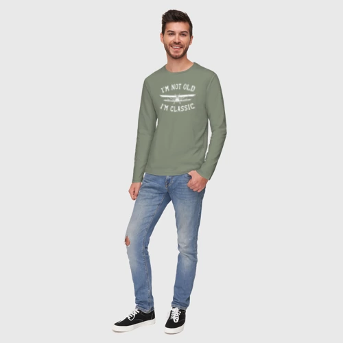 Мужской лонгслив хлопок с принтом Я не старый, я класический, вид сбоку #3