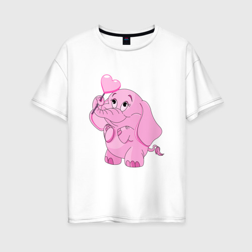 Женская футболка оверсайз из хлопка с принтом Розовый слонёнок, вид спереди №1