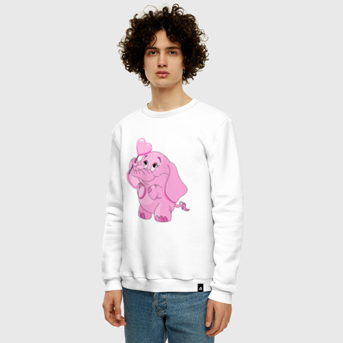 Мужской свитшот хлопок Розовый слонёнок, цвет белый - фото 3