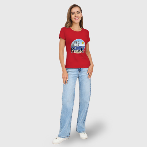 Женская футболка хлопок Slim Пляжная жизнь, цвет красный - фото 5