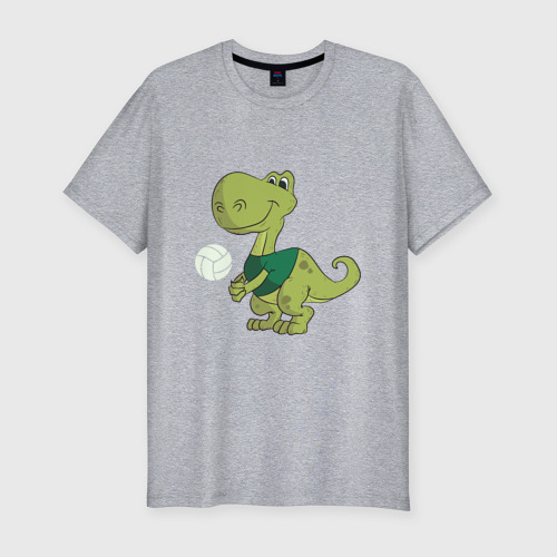 Мужская футболка хлопок Slim с принтом Volleyball Dinosaur, вид спереди #2