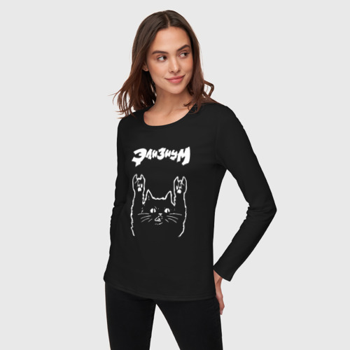 Женский лонгслив хлопок Элизиум Рок кот, цвет черный - фото 3