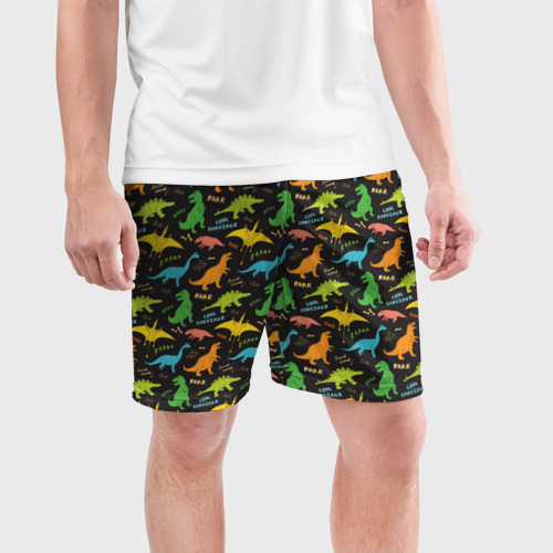 Мужские шорты спортивные Разноцветные Динозавры, цвет 3D печать - фото 3