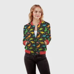 Женский бомбер 3D Разноцветные Динозавры - фото 2
