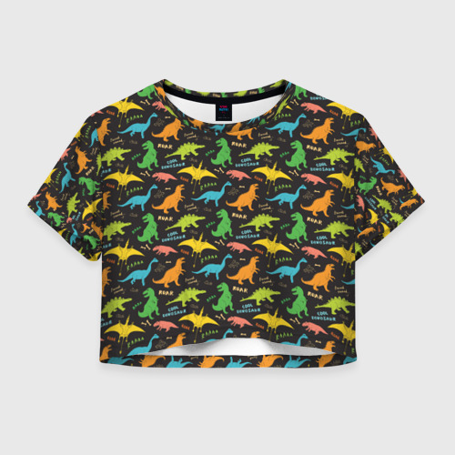 Женская футболка Crop-top 3D Разноцветные Динозавры, цвет 3D печать
