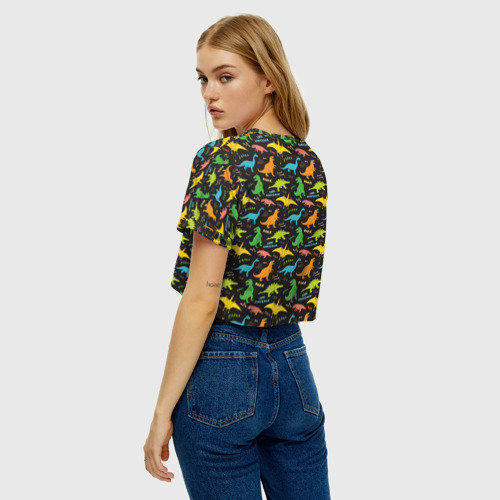 Женская футболка Crop-top 3D Разноцветные Динозавры, цвет 3D печать - фото 5