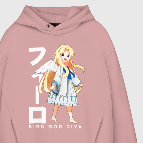 Мужское худи Oversize хлопок Bird God Diva, цвет пыльно-розовый - фото 4