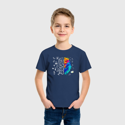 Детская футболка хлопок Мозг обучающегося, цвет темно-синий - фото 3