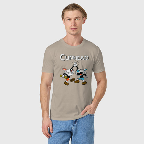 Мужская футболка хлопок Cuphead  веселые чашечки, цвет миндальный - фото 3